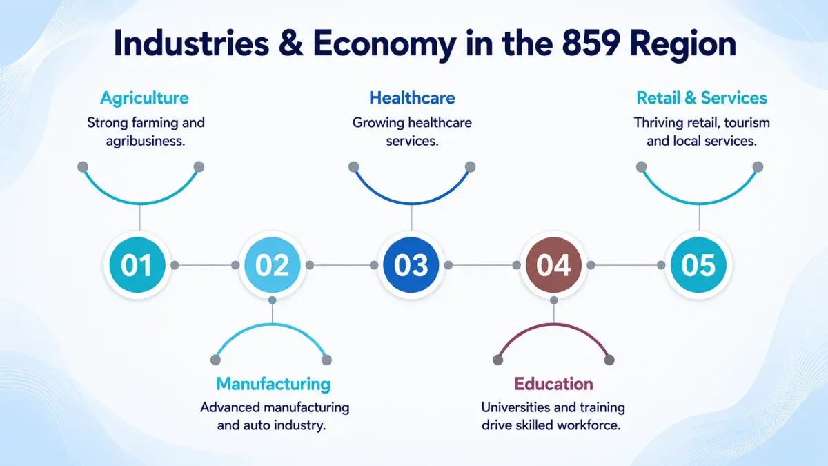 Industries and economy in the 859 area code region — horses, bourbon and manufacturing