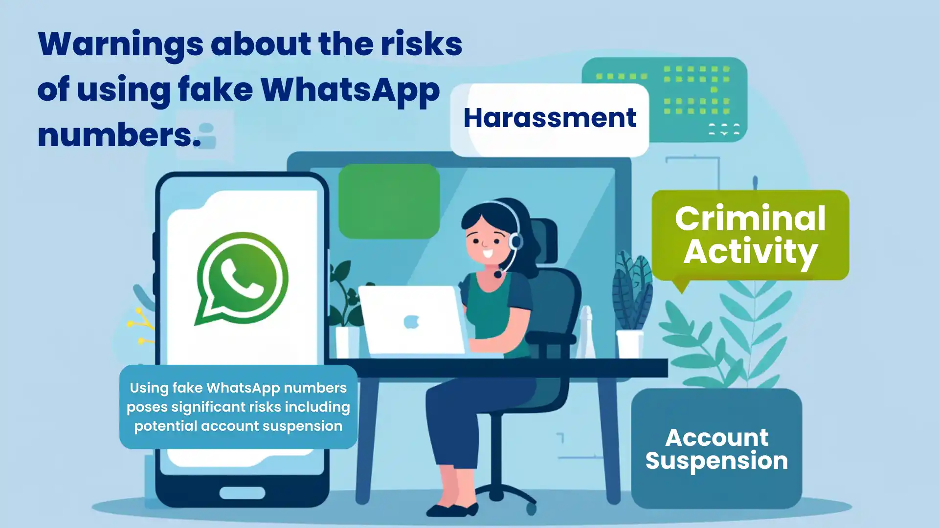 Warnings about the risks of using fake WhatsApp numbers.